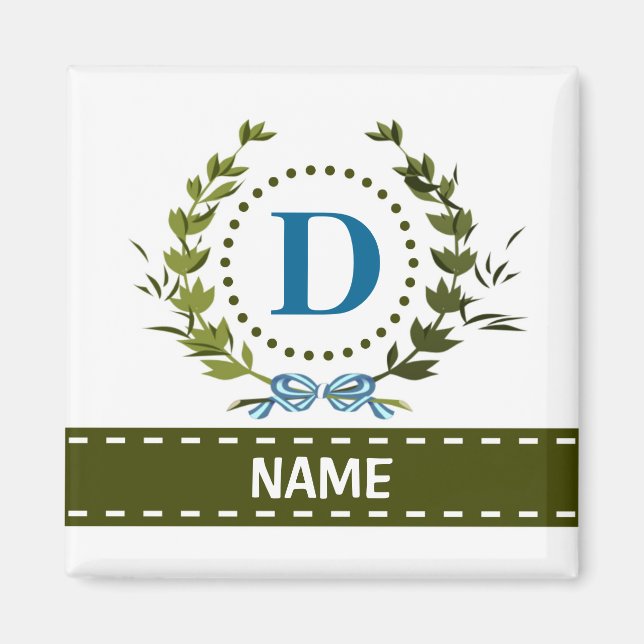 Delikate Ivy Wreath and Bow Name mit Monogramm D Magnet (Vorne)