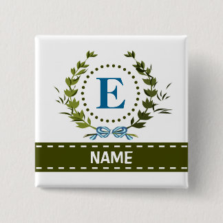 Delikate Ivy Wreath and Bow Name mit Monogramm E Button