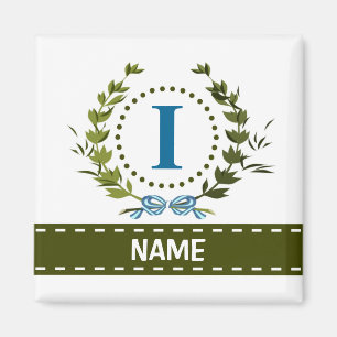 Delikate Ivy Wreath and Bow Name mit Monogramm I Magnet