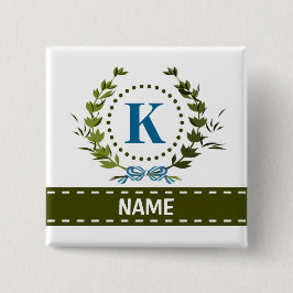 Delikate Ivy Wreath and Bow Name mit Monogramm K Button
