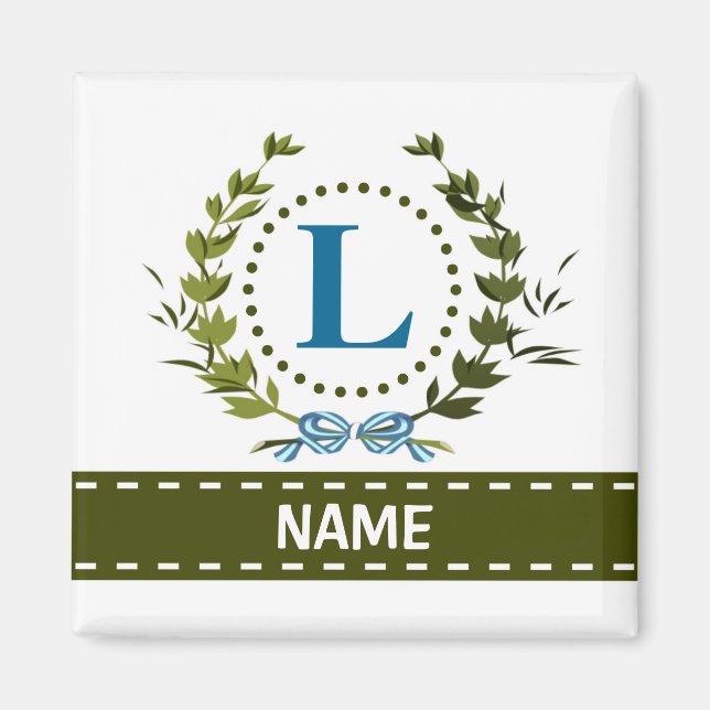 Delikate Ivy Wreath and Bow Name with Monogram L Magnet (Vorne)