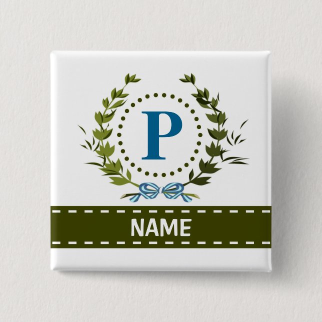 Delikate Ivy Wreath and Bow Name with Monogram P Button (Vorderseite)
