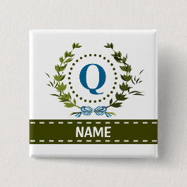 Delikate Ivy Wreath und Bow Name mit Monogramm Q Button