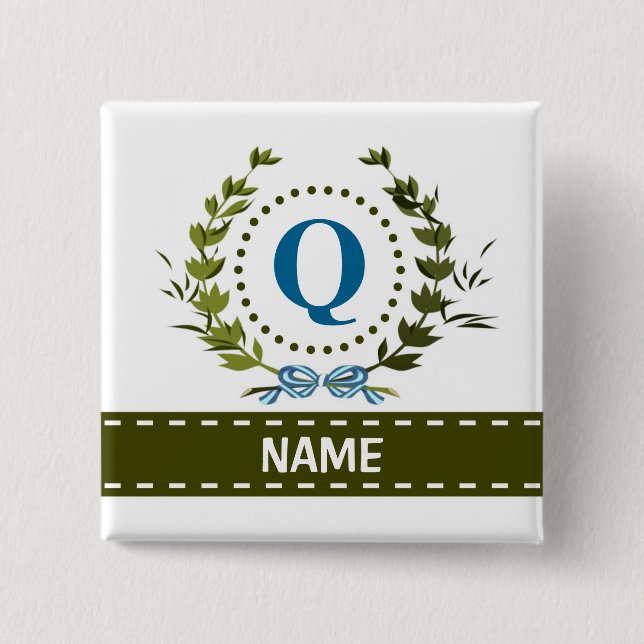 Delikate Ivy Wreath und Bow Name mit Monogramm Q Button (Vorderseite)