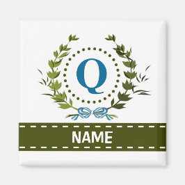Delikate Ivy Wreath und Bow Name mit Monogramm Q Magnet