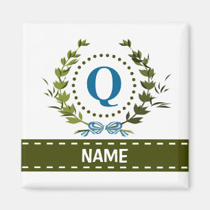 Delikate Ivy Wreath und Bow Name mit Monogramm Q Magnet