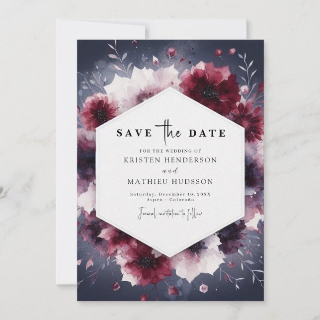 Delikate Kalligrafie Burgundy Wedding Save The Date (Vorderseite)