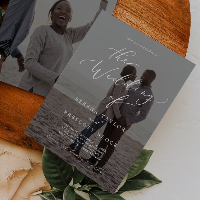 Delikate Kalligrafie Dunkle Foto Overlay Hochzeit Einladung (Von Creator hochgeladen)