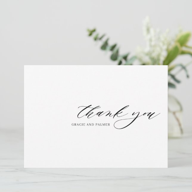 Delikate Kalligrafie Hochzeitstag Danke Karte (Stehend Vorderseite)