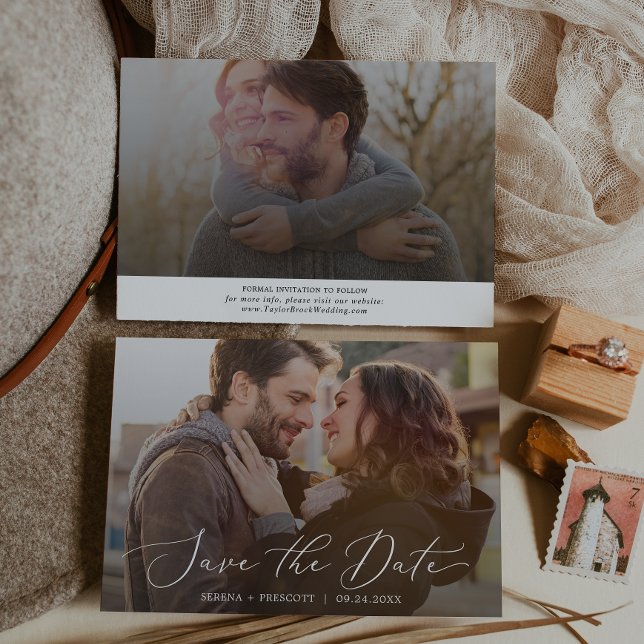 Delikate Kalligrafie Horizontal Dunkles Foto Overl Save The Date (Von Creator hochgeladen)