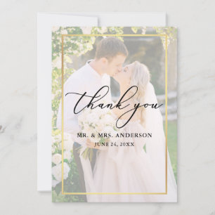 Delikate Kalligrafie Wedding 2 Foto Gold Overlay Dankeskarte
