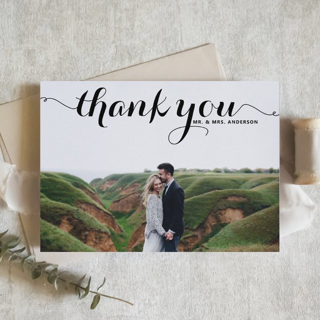 Delikate Kalligraphie Hochzeit Vielen Dank Foto Dankeskarte (Von Creator hochgeladen)