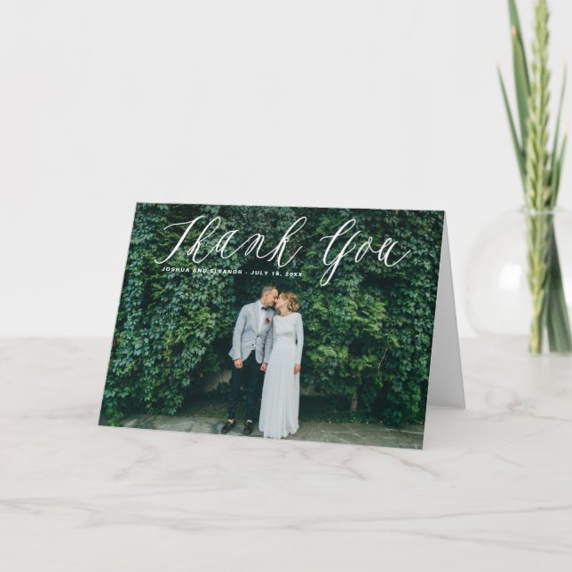 Delikate Kalligraphie Hochzeit Vielen Dank Foto-Ka Dankeskarte (Vorderseite)