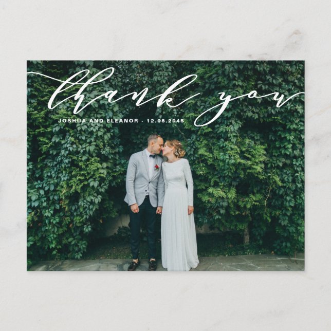 Delikate Kalligraphie Hochzeit Vielen Dank Foto Postkarte (Vorderseite)