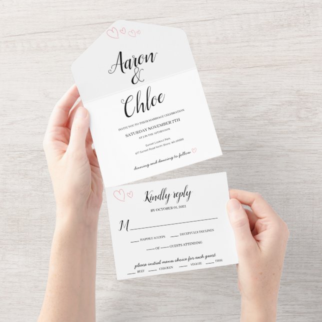 Delikate Kalligraphie in einer Hochzeit laden ein All In One Einladung (Abreißen)