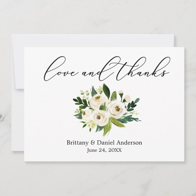 Delikate Kalligraphie-Liebe dank Green Floral Dankeskarte (Vorderseite)