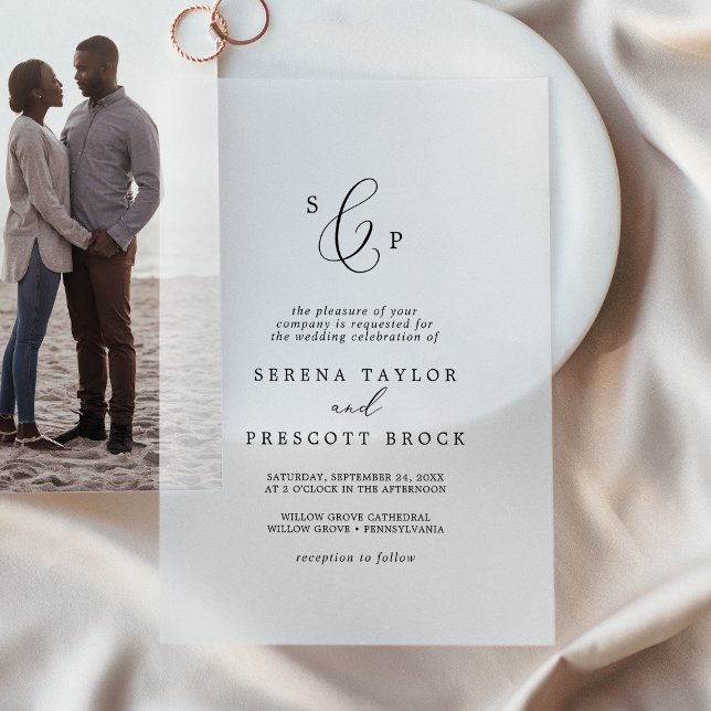 Delikate Kalligraphie Monogram Elegant Wedding (Delicate Calligraphy Monogram Elegant Wedding Vellum Invitations)