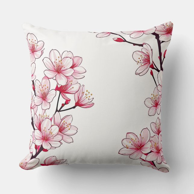 Delikate Kirschblossom-Grenze - rosa, florale Kissen (Vorderseite)