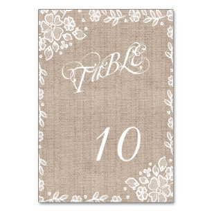 Delikate Lace Burlap Rustic Wedding Tischnummern