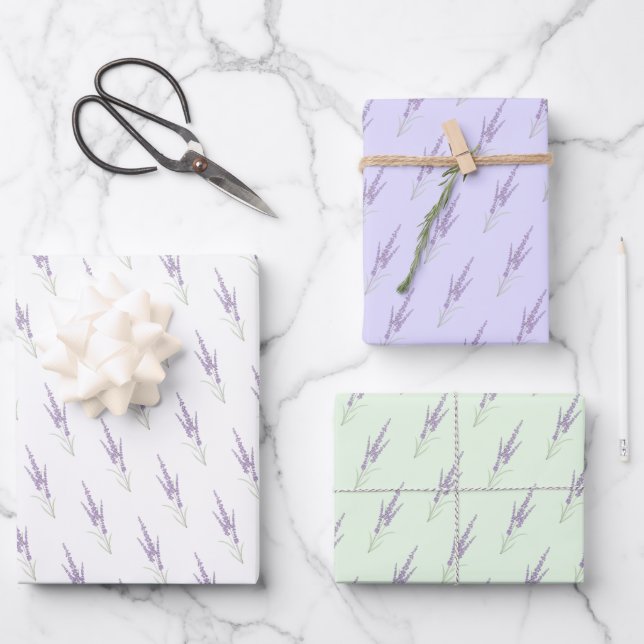 Delikate Lavendel Herb Blume Trockenmassage Geschenkpapier Set (Vorderseite)