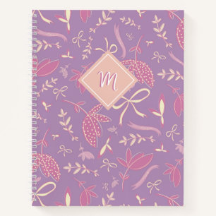 Delikate Lila Florale und Bows Notizbuch