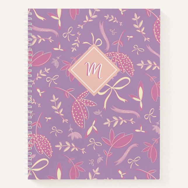Delikate Lila Florale und Bows Notizbuch (Vorderseite)