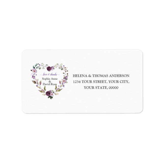 Delikate Lila Pink Peonies Blume Hochzeit Adressaufkleber (Vorne)