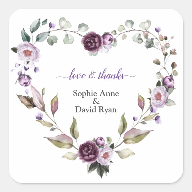 Delikate Lila Pink Peonies Blume Hochzeit Quadratischer Aufkleber (Vorderseite)