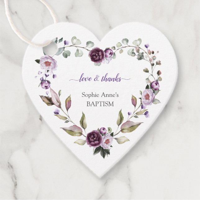 Delikate Lila Pink Peonies Blume Taufe Geschenkanhänger (Vorderseite)