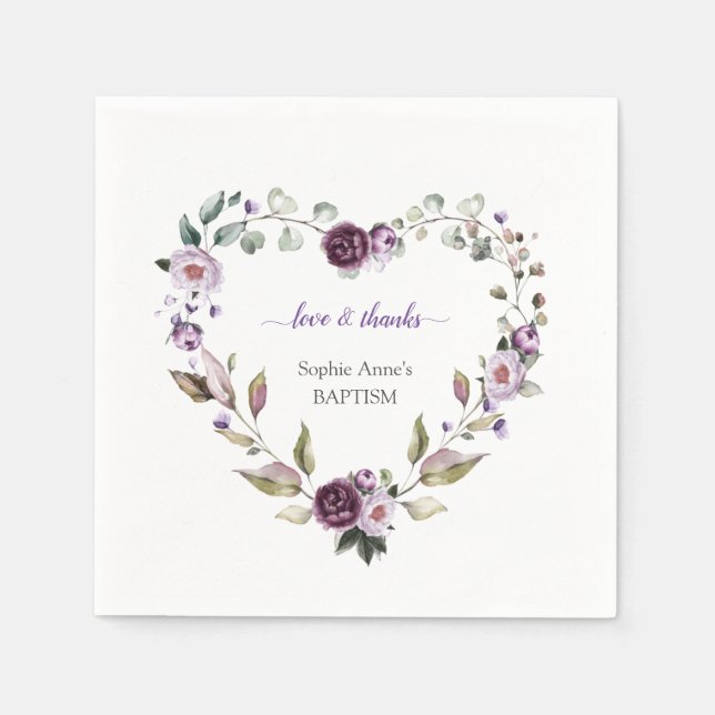 Delikate Lila Pink Peonies Blume Taufe Serviette (Vorderseite)