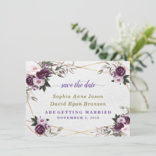 Delikate Lila Pink Peony Blume Gold Wedding Save The Date