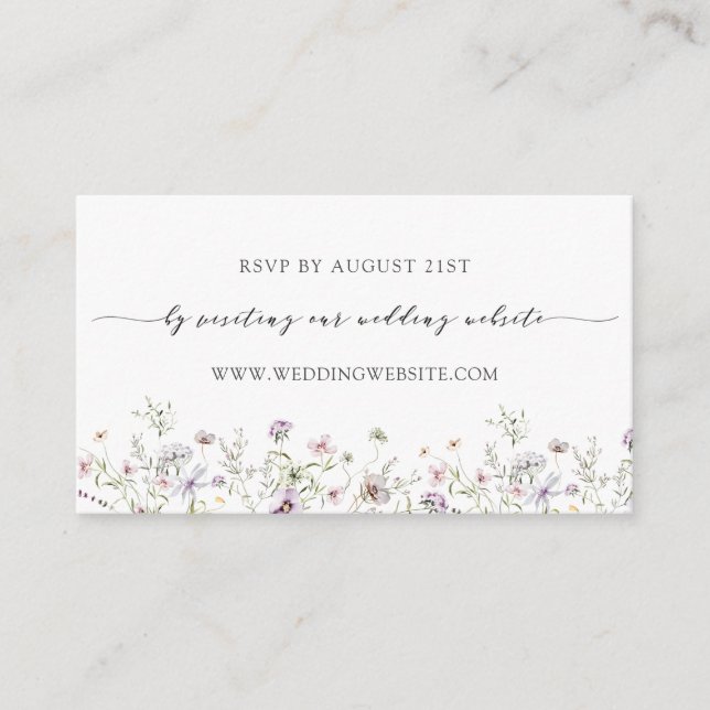 Delikate Lila Wildblume Hochzeit RSVP Online ENC Begleitkarte (Vorderseite)