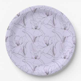Delikate Lilienmuster-Blätter stems line art lilac Pappteller