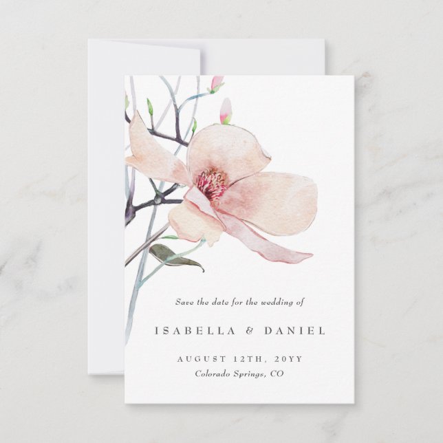 Delikate Magnolia Hochzeit retten das Datum Einladung (Vorderseite)