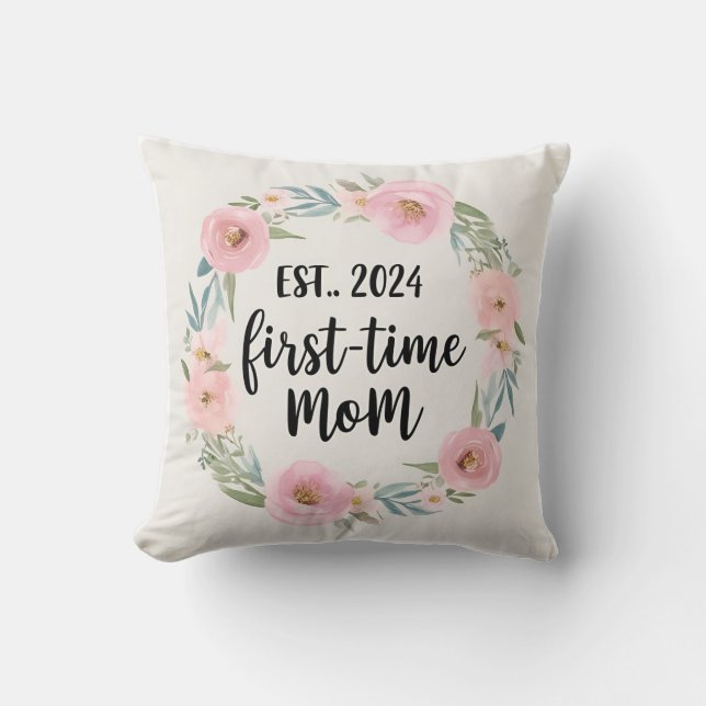 Delikate Mama Est zum ersten Mal. 2024 mit Floral Kissen (Vorderseite)