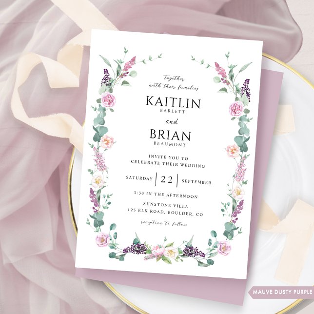 Delikate Mauve, Lila Pastelblütenhochzeit Einladung (Von Creator hochgeladen)
