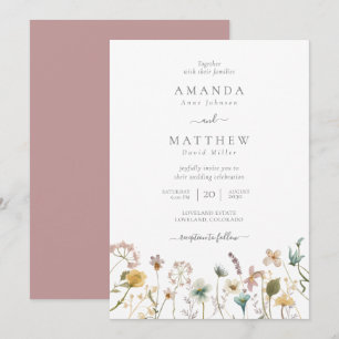 Delikate Mauve Watercolor Pressed Blume Hochzeit Einladung
