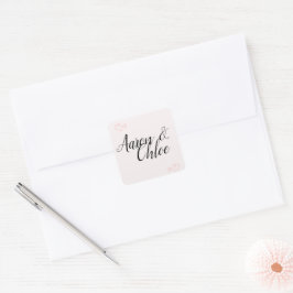 Delikate Minimalistische Kalligrafie-Hochzeit Quadratischer Aufkleber