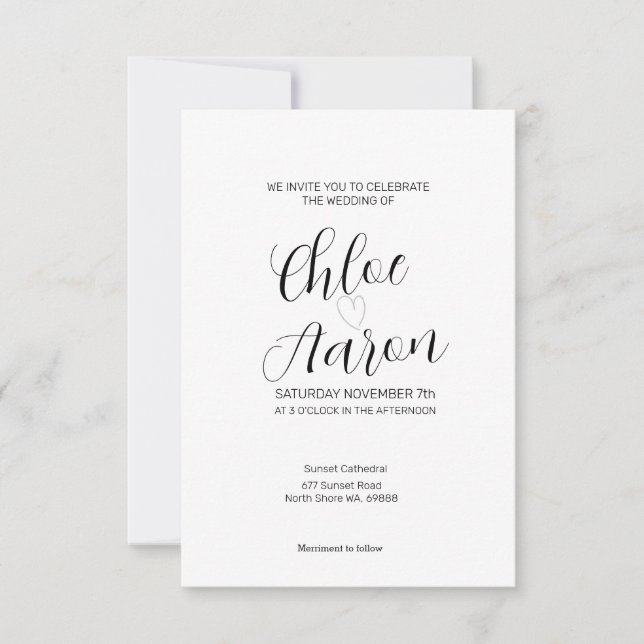 Delikate Minimalistische Kalligraphie Schwarz & We Einladung (Vorderseite)
