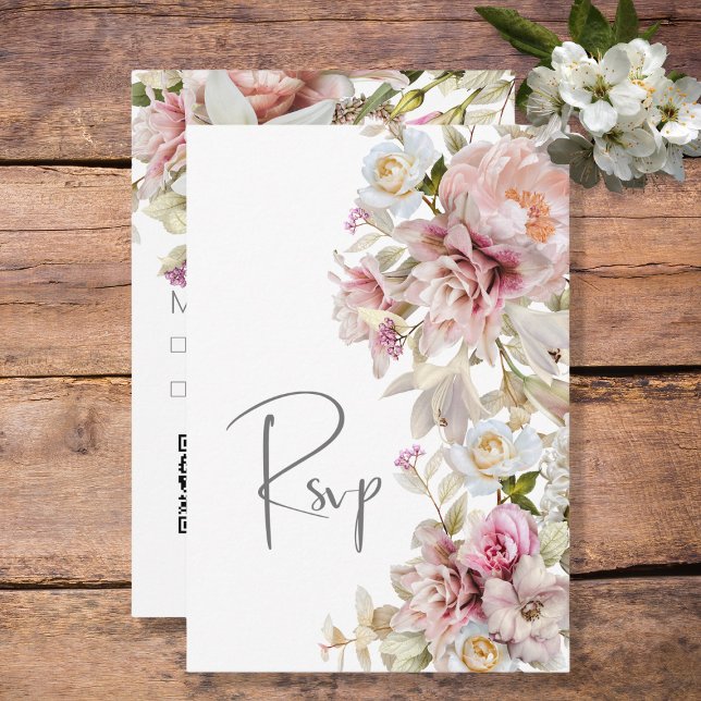 Delikate Moderne rosa Rose & Lily Wedding RSVP Karte (Von Creator hochgeladen)