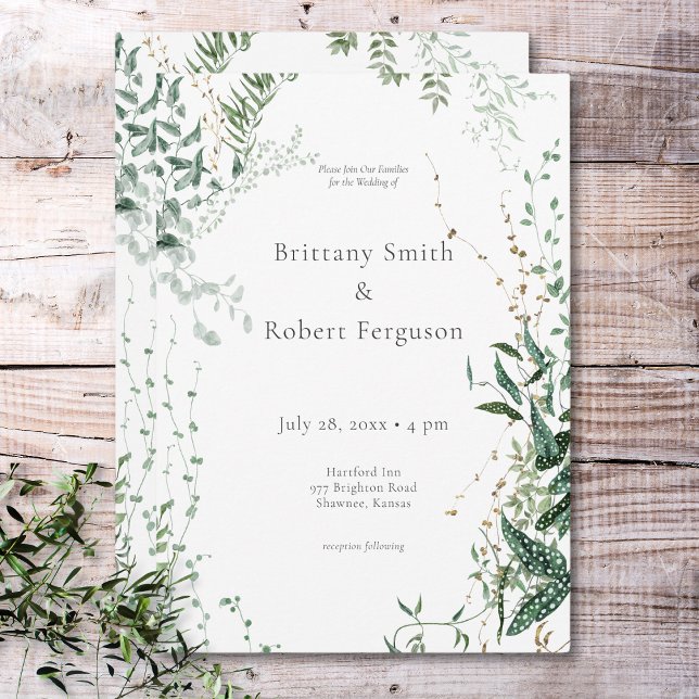 Delikate, moderne tropische Regenwaldfolien Einladung (Delicate Modern Tropical Rainforest Foliage Wedding Invitation)