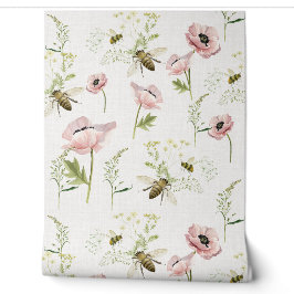 Delikate Mohn, Bienen, Wildblume Aquarell Tapete