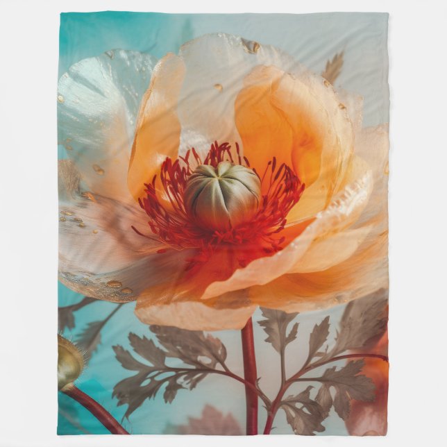 Delikate Orange-Blume Fleecedecke (Vorderseite)