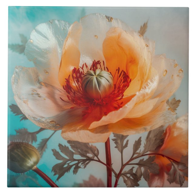 Delikate Orange-Blume Fliese (Vorderseite)