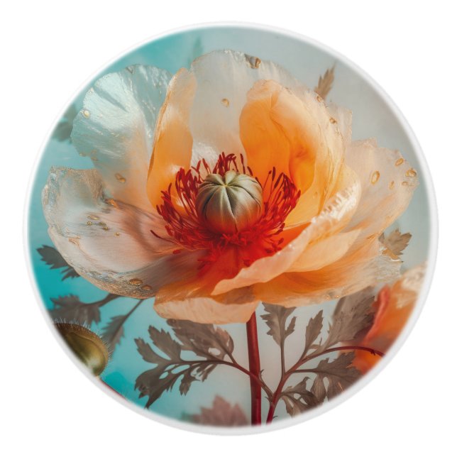 Delikate Orange-Blume Keramikknauf (Vorderseite)