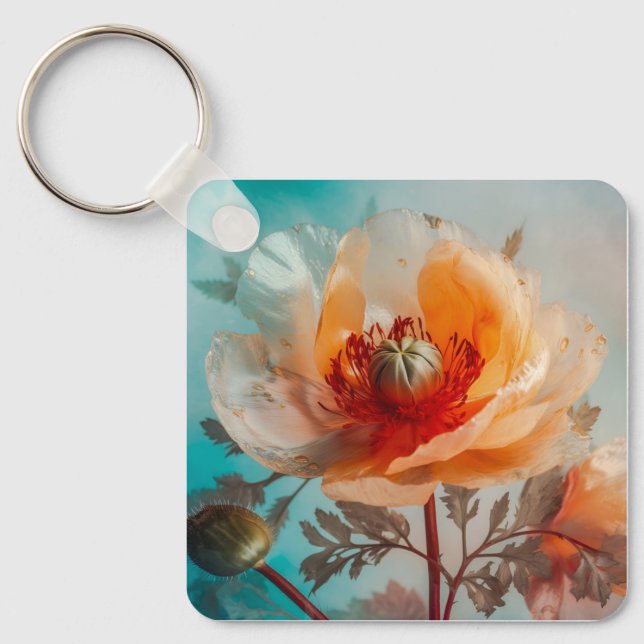 Delikate Orange-Blume Schlüsselanhänger (Vorderseite)