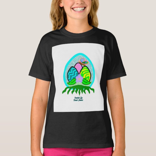 Delikate Ostereier Girls Black Basic T Shirt (Vorderseite)