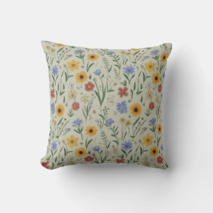 Delikate Pastel Meadow Wildblume Botanisches Motiv Kissen