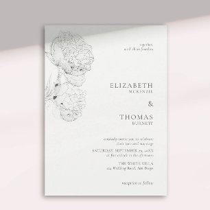 Delikate Peonies Ivory White Elegante Hochzeit Einladung