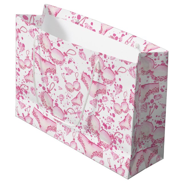 Delikate pinkfarbene Dessous Hochzeitstasche Braut Große Geschenktüte (Vorderseite Schrägansicht)
